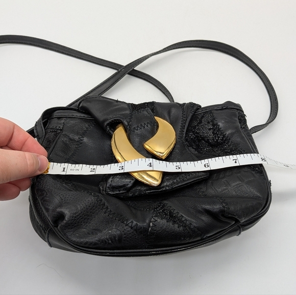Vintage Black Gold Patchwork Small Leather Shoulder Bag - Picture 9 of 11
